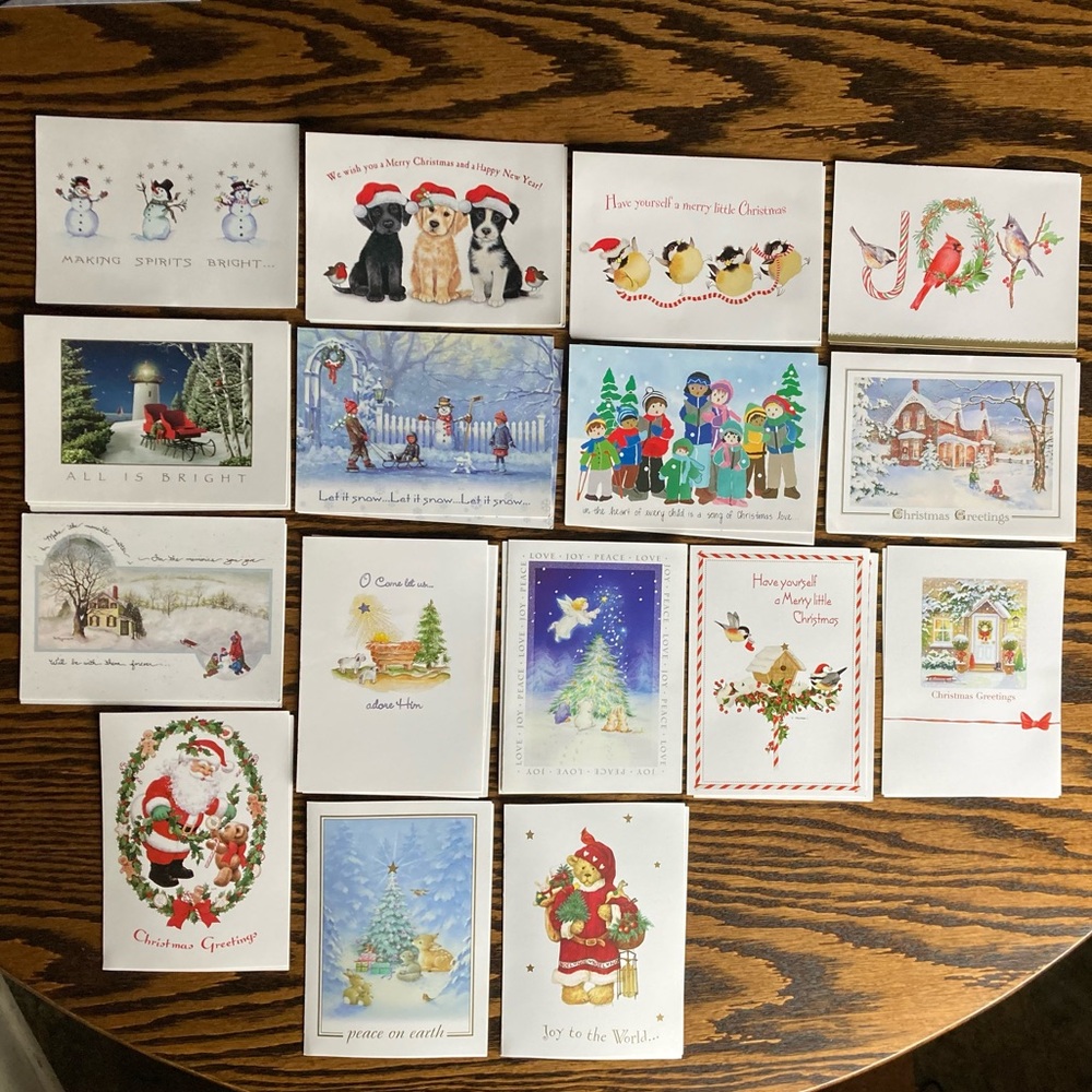 Lot of 35 Unused Assorted Christmas Cards Envelopes Snowmen Birds Animals Winter